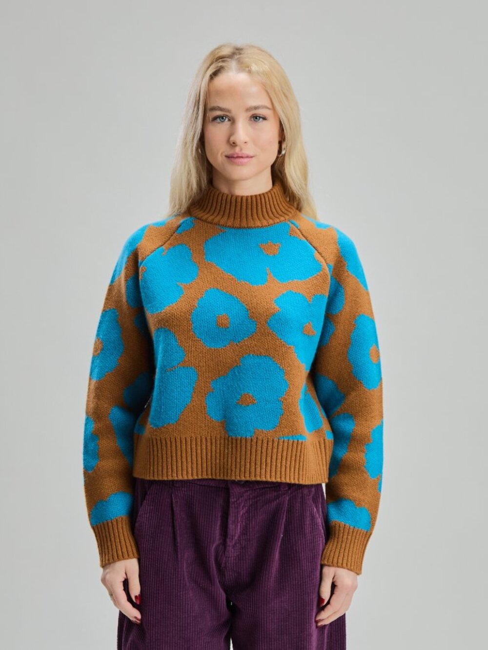 Merino Wool Mock Neck Sweater with Floral Print (Sustainably Sourced)